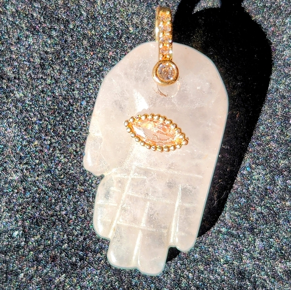Hamsa Hand Evil Eye Genuine Crystal Pendant - Picture 4 of 7